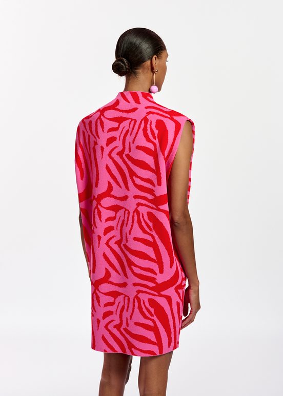 Pink and red zebra jacquard-knitted dress