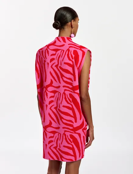 Pink and red zebra jacquard-knitted dress