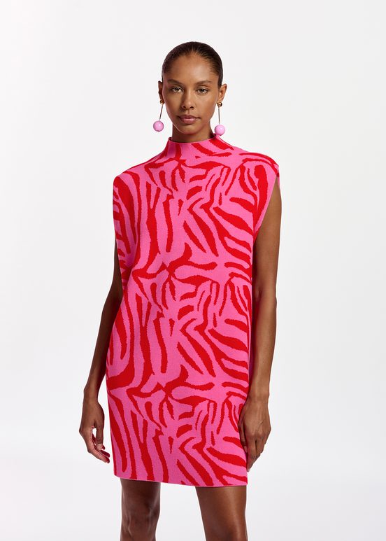 Pink and red zebra jacquard-knitted dress