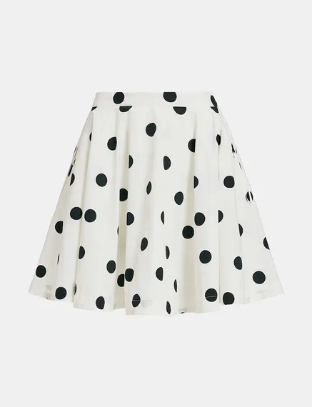 White and black polka-dot voluminous mini skirt