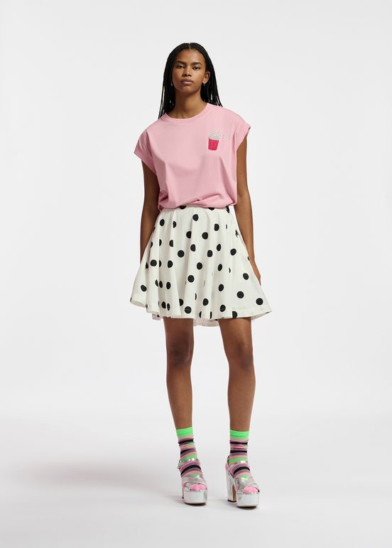 White and black polka-dot voluminous mini skirt