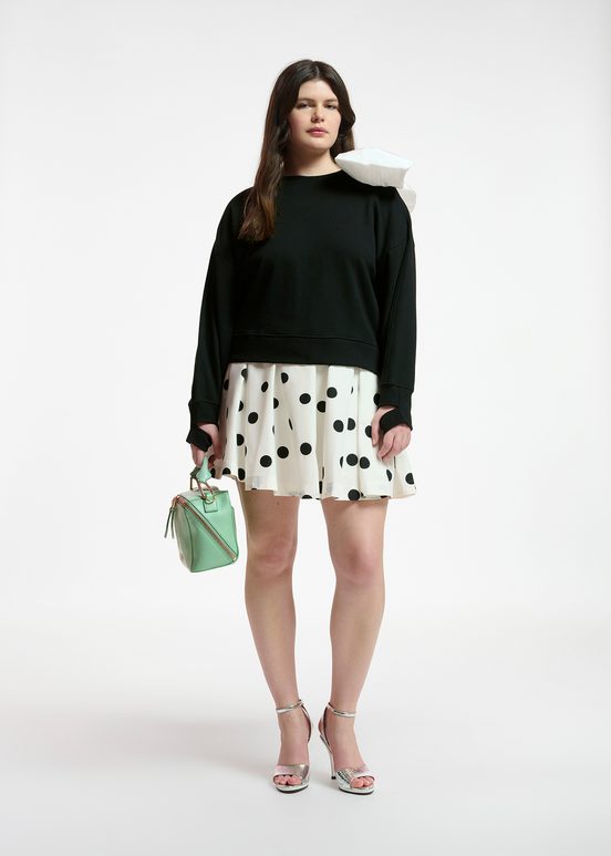 White and black polka-dot voluminous mini skirt