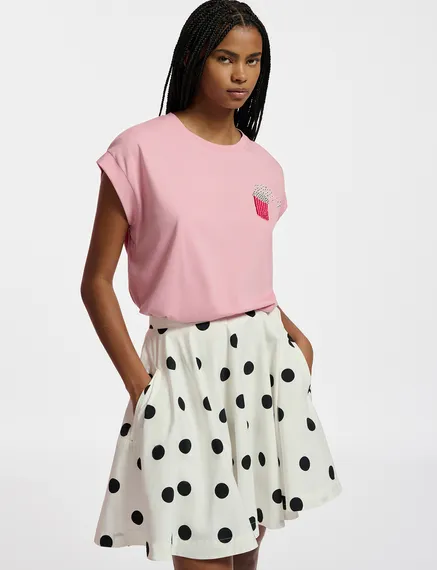 White and black polka-dot voluminous mini skirt