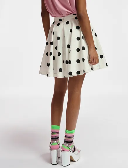 White and black polka-dot voluminous mini skirt