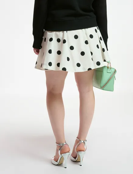 White and black polka-dot voluminous mini skirt