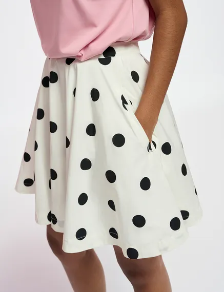 White and black polka-dot voluminous mini skirt