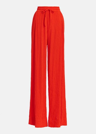 Red wide-leg seersucker pants