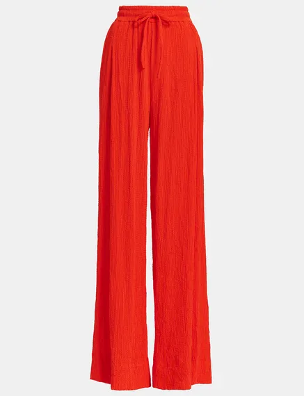 Pantalon large en cloqué rouge