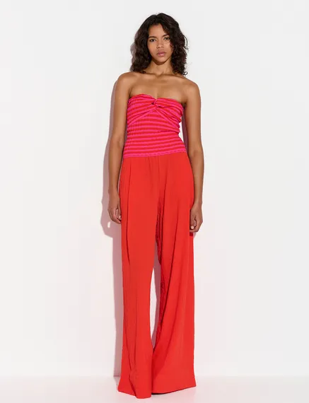 Red wide-leg seersucker pants