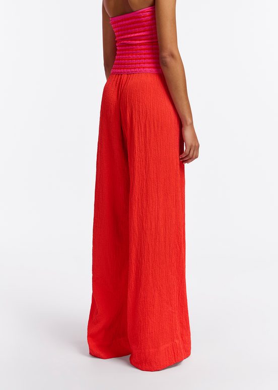 Red wide-leg seersucker pants