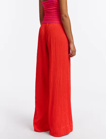 Red wide-leg seersucker pants