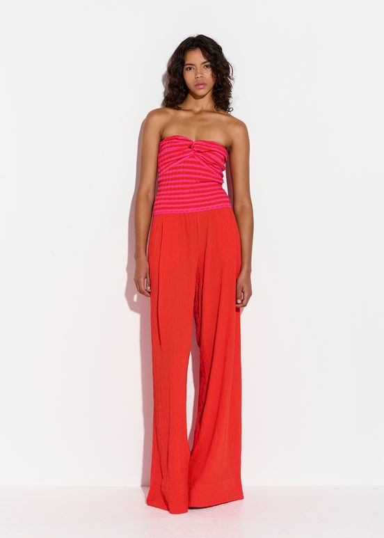 Red wide-leg seersucker pants