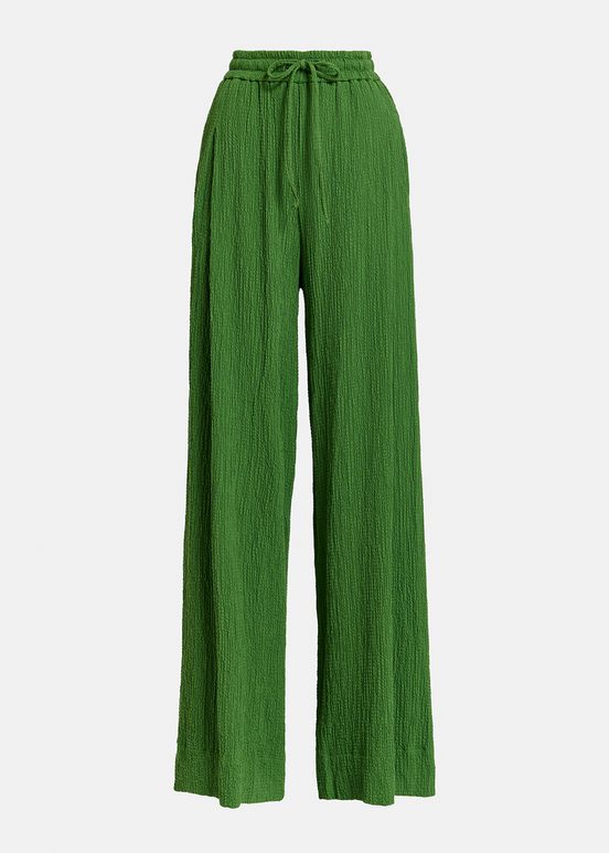 Dark green wide-leg seersucker pants