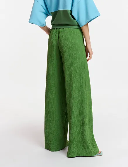 Pantalon large en cloqué vert foncé