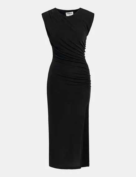 Black ruched stretch-jersey midi-length dress