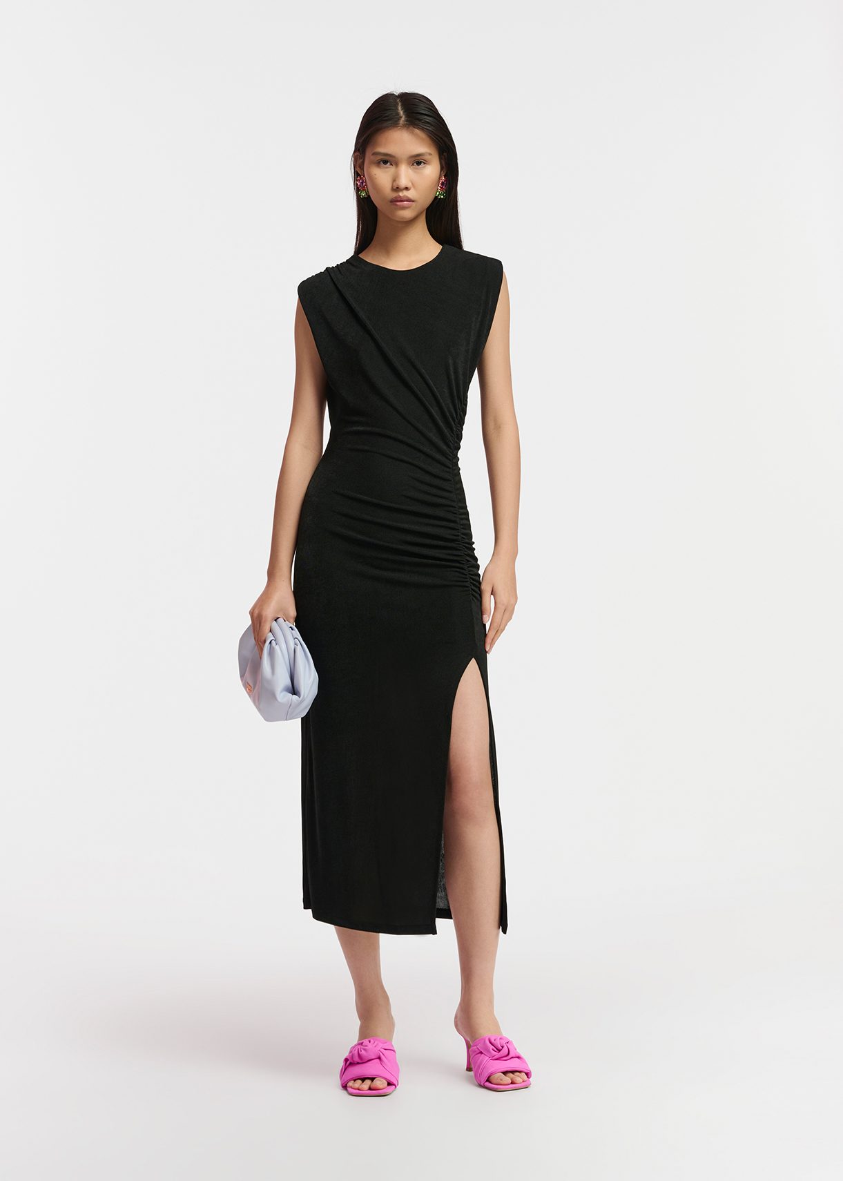 ESSENTIEL ANTWERP ブラック ミニドレス Black ruched stretch-jersey midi-length dress | Essentiel