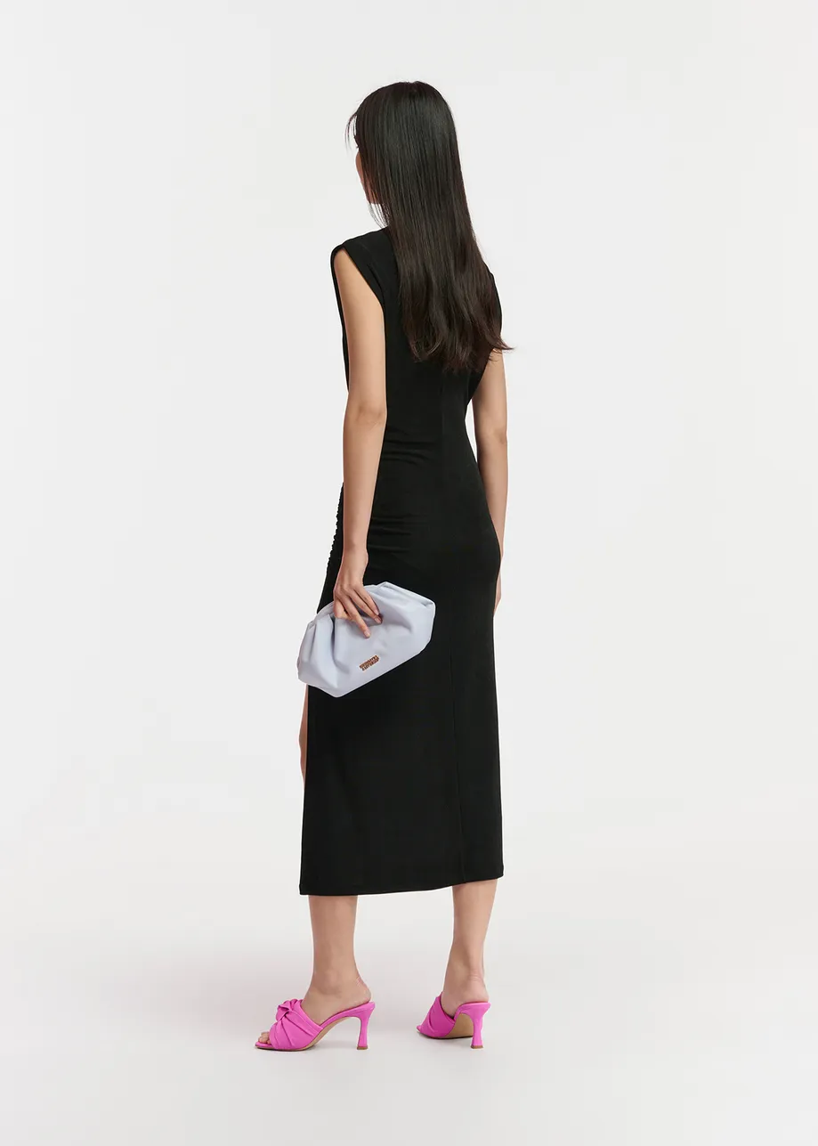 Black ruched stretch-jersey midi-length dress