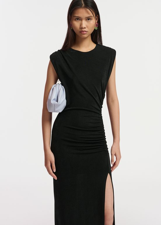 Black ruched stretch-jersey midi-length dress