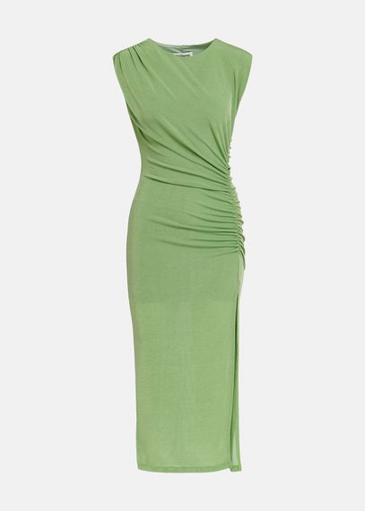 Light green ruched stretch-jersey midi-length dress