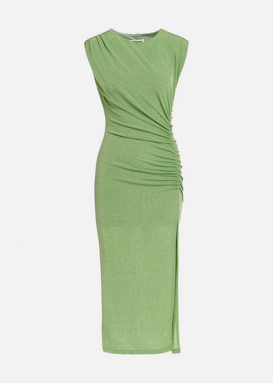 Robe midi en jersey vert clair à ruches