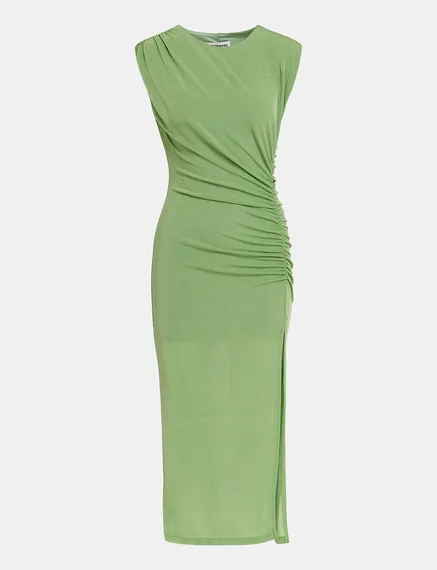 Light green ruched stretch-jersey midi-length dress