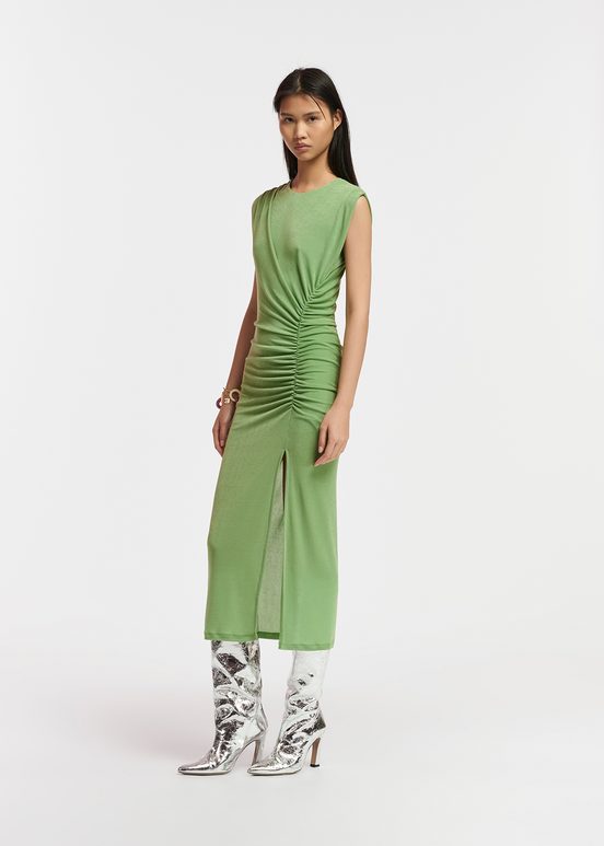 Light green ruched stretch-jersey midi-length dress