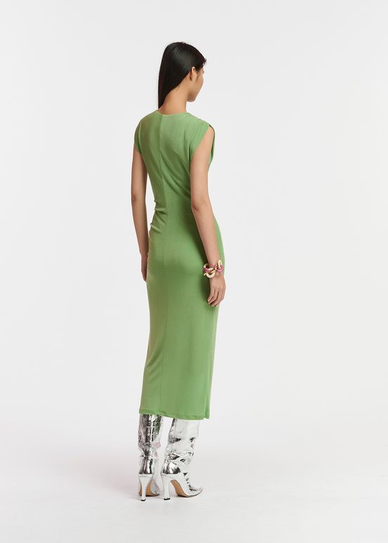 Light green ruched stretch-jersey midi-length dress