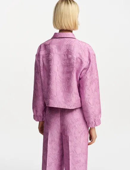 Lilac floral-jacquard cropped jacket