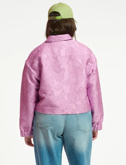 Lilac floral-jacquard cropped jacket