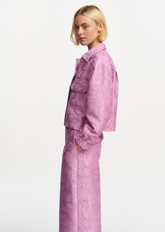 Lilac floral-jacquard cropped jacket