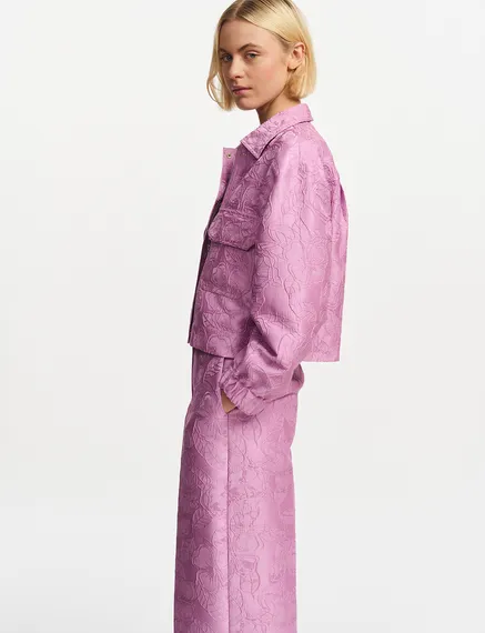 Lilac floral-jacquard cropped jacket