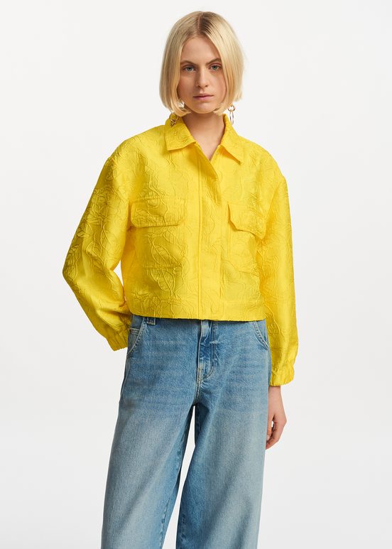 Yellow floral-jacquard cropped jacket