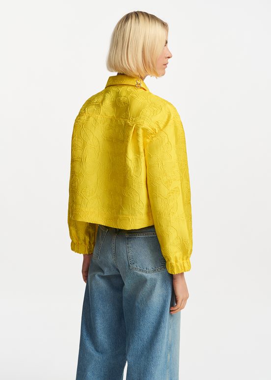 Yellow floral-jacquard cropped jacket