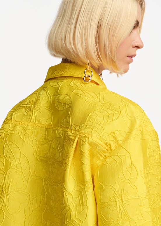 Yellow floral-jacquard cropped jacket