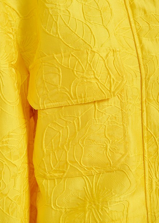 Courte veste en jacquard fleuri jaune