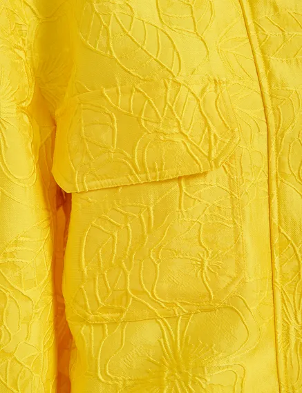 Courte veste en jacquard fleuri jaune