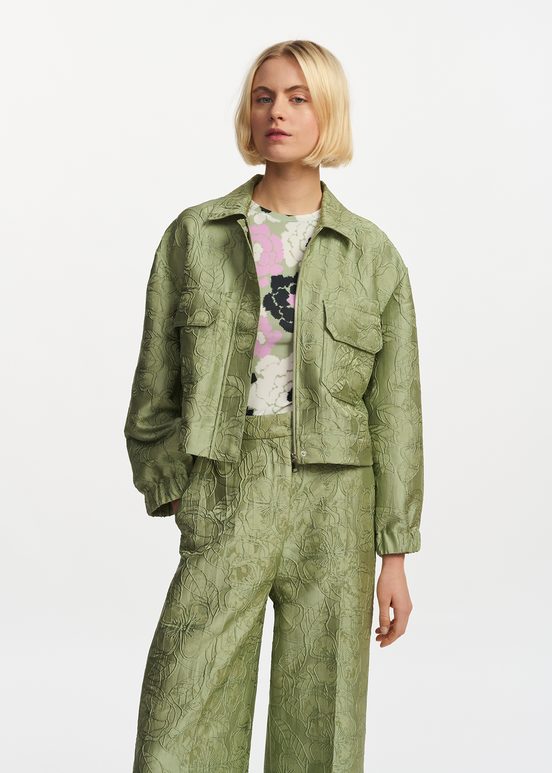 Hellgrüne, kurze Jacquard-Blumenjacke