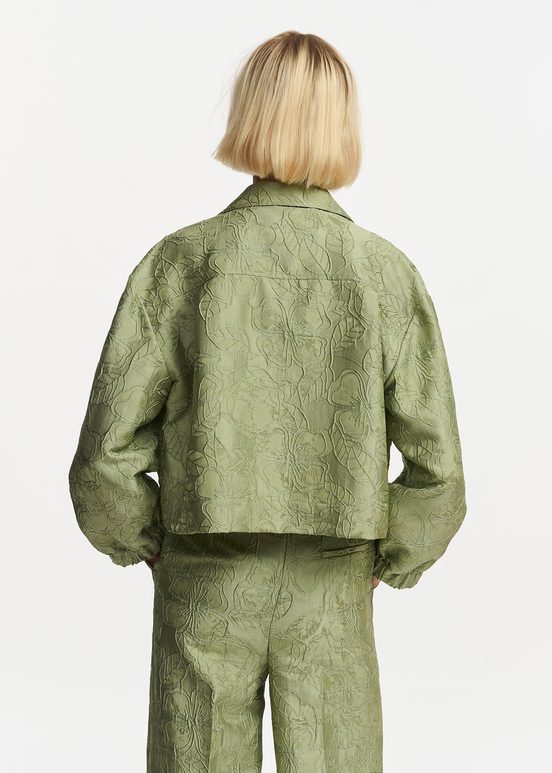 Courte veste en jacquard fleuri vert clair