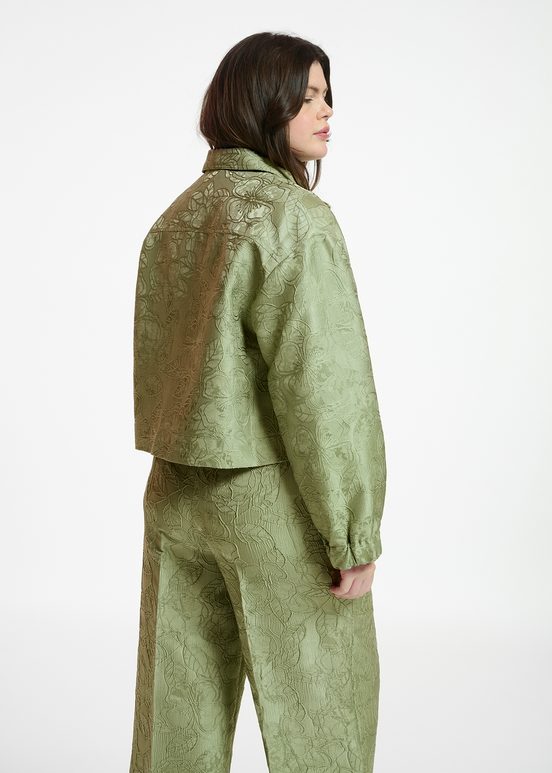 Hellgrüne, kurze Jacquard-Blumenjacke