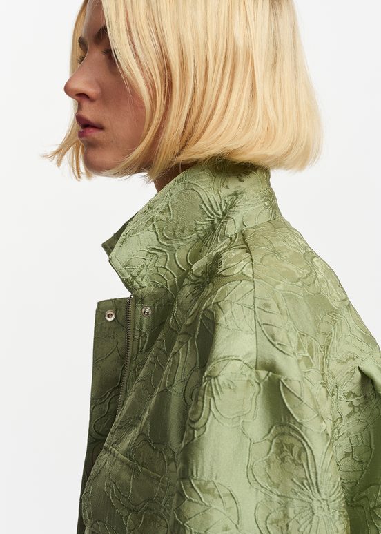 Light green floral-jacquard cropped jacket