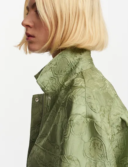 Light green floral-jacquard cropped jacket