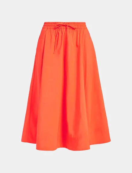 Orange midi-length A-line skirt