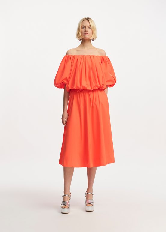 Orange midi-length A-line skirt