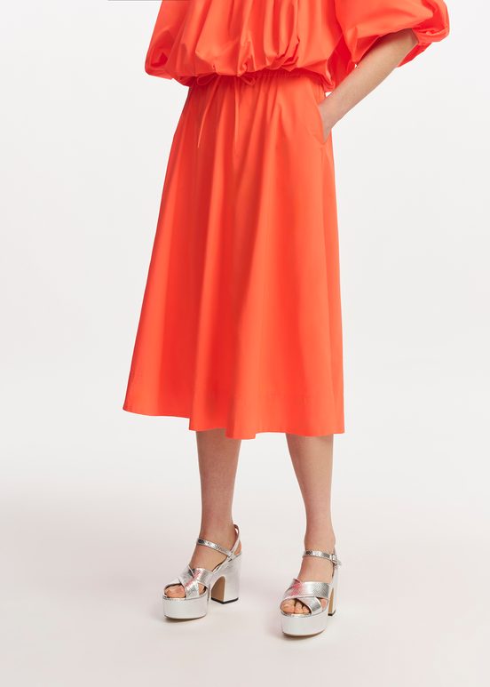 Orange midi-length A-line skirt