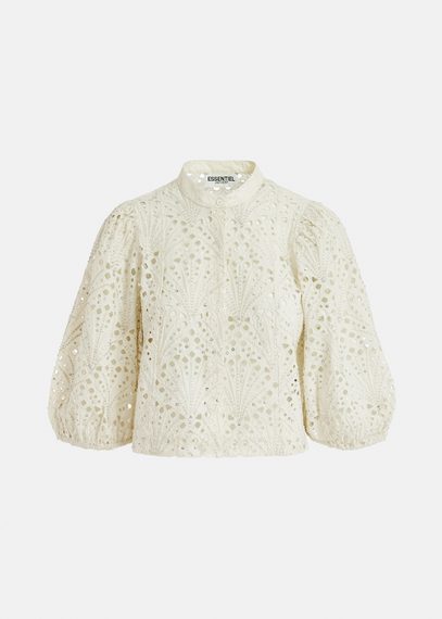 Chemise blanc cassé en broderie anglaise à manches bouffantes