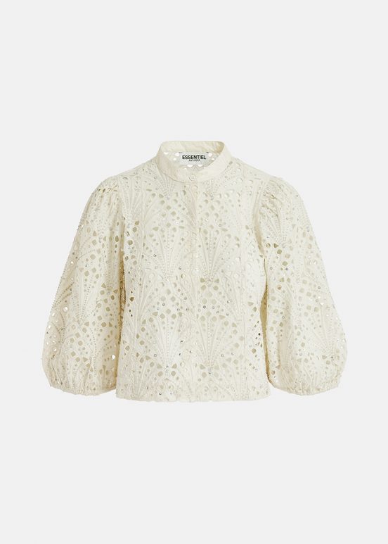 Off-white broderie anglaise cotton shirt with puffed sleeves