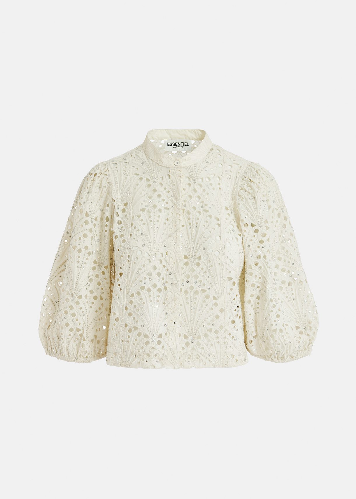 Chemise blanc cassé en broderie anglaise à manches bouffantes