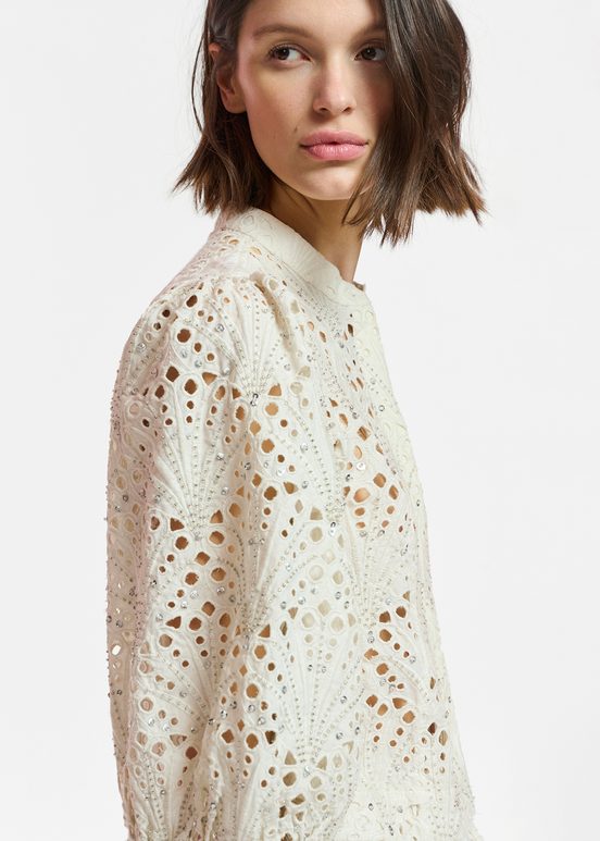 Off-white broderie anglaise cotton shirt with puffed sleeves