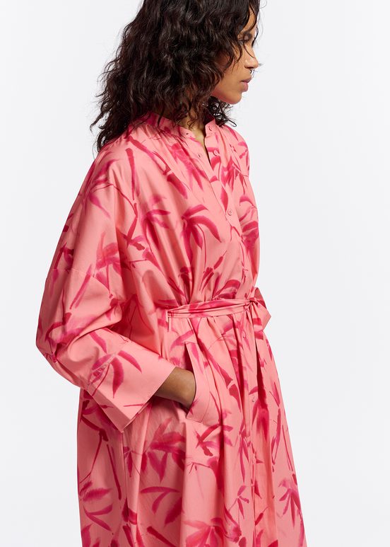 Robe maxi pêche et rose à imprimé feuilles de palmier