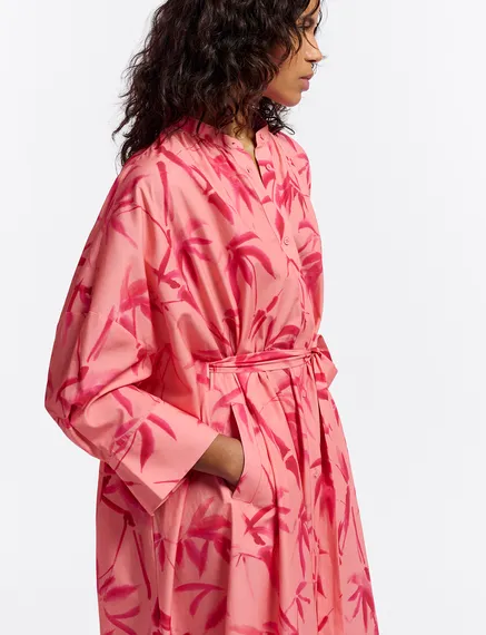 Robe maxi pêche et rose à imprimé feuilles de palmier